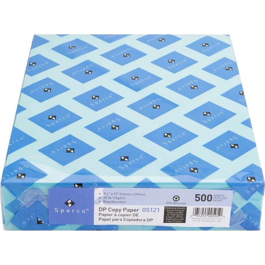Sparco Premium Grade Pastel Color Copy Paper - Letter - 8 1/2" x 11" - 20 lb Basis Weight - Precision-cut, Lint-free, Acid-free, Archival-safe, Long Lasting - Blue - 10 / Carton