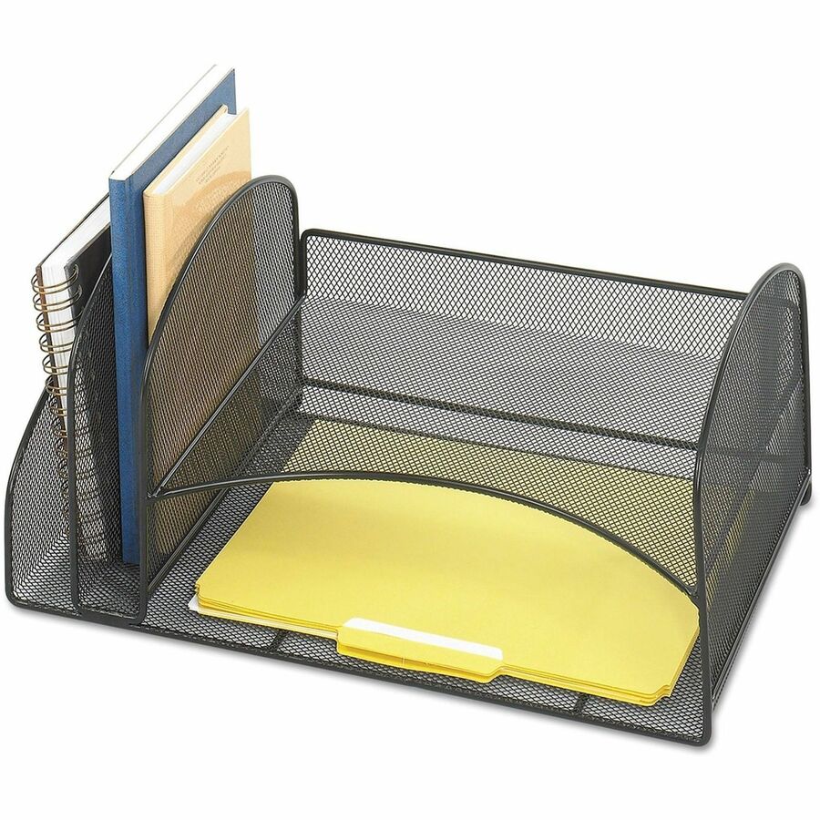 Safco Onyx 2 Upright/2 Tray Mesh Desk Organizer - 7.75" Height x 10.75" Width x 17" Depth - Desktop - Black - 1 Each