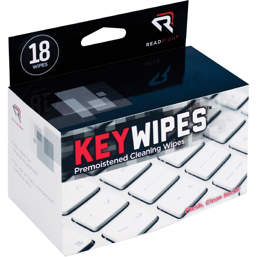 Advantus Read/Right KeyWipes Individual Germicidal Wipes - For Keyboard - 18 / Box