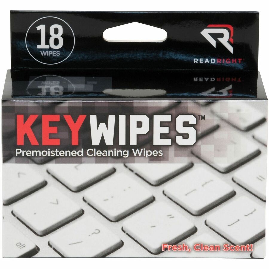 Advantus Read/Right KeyWipes Individual Germicidal Wipes - For Keyboard - 18 / Box