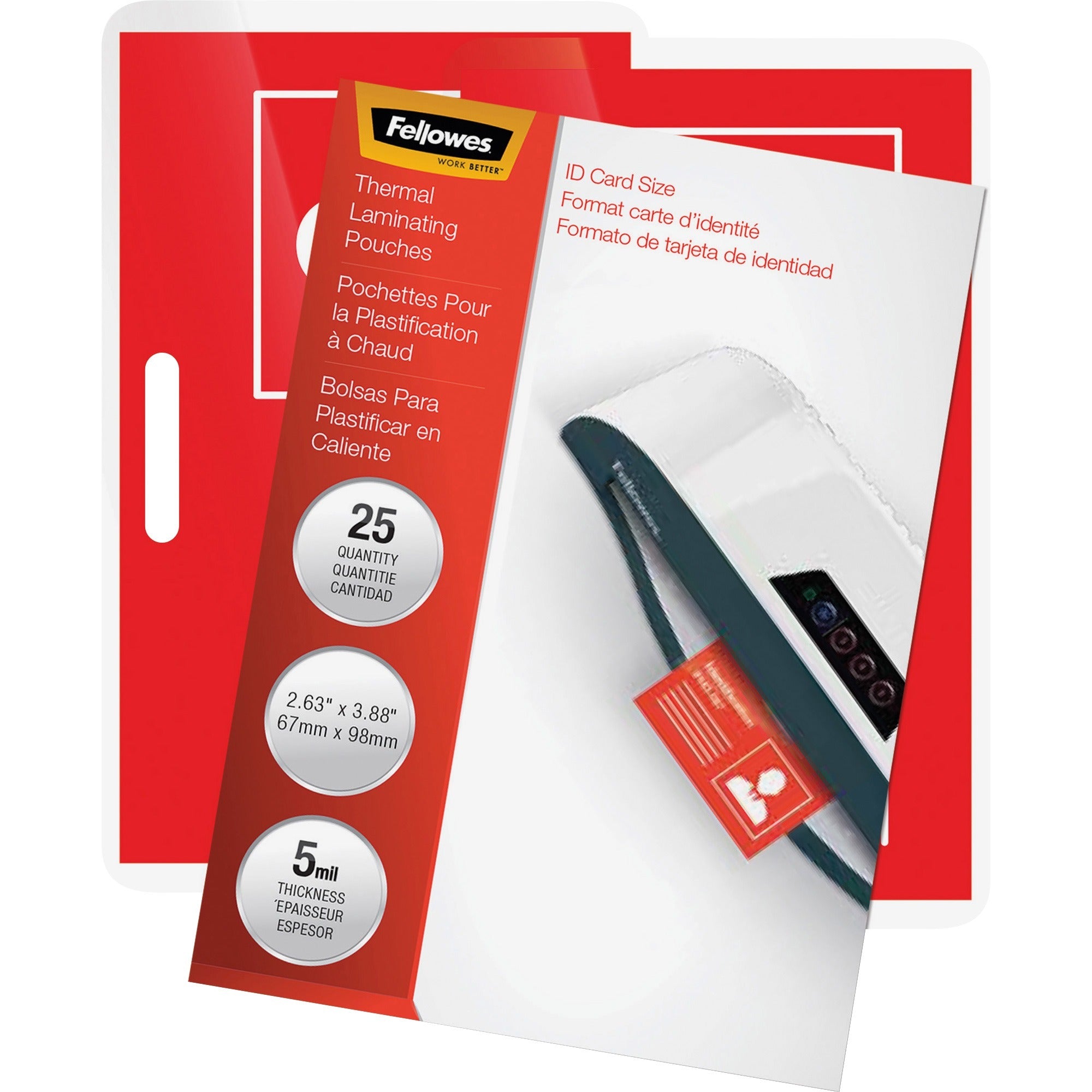 Fellowes Premium ID Size Laminating Pouches - Laminating Pouch/Sheet Size: 3.88" Width x 5 mil Thickness - Type G - Glossy - for Document, ID Card - Unpunched, Durable - Clear - 25 / Pack