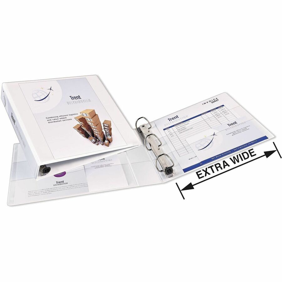 Avery&reg; Heavy-Duty View 3 Ring Binder, Extra Wide, 1.5" EZD Rings, 1 White Binder(01319) - 1 1/2" Binder Capacity - Letter - 8 1/2" x 11" Sheet Size - 400 Sheet Capacity - 3 x 1.50" Ring(s) - Fastener(s): D-Ring - Pocket(s): 4, Internal - Polypropyl...