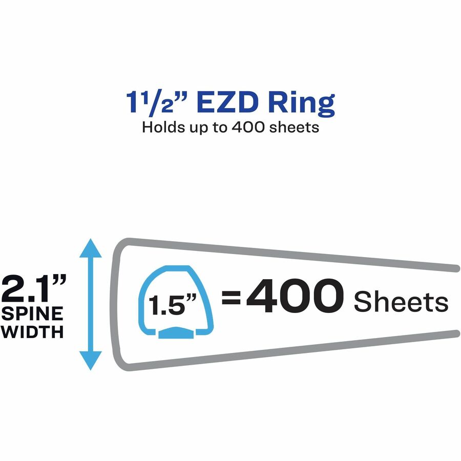 Avery&reg; Heavy-Duty View 3 Ring Binder, Extra Wide, 1.5" EZD Rings, 1 White Binder(01319) - 1 1/2" Binder Capacity - Letter - 8 1/2" x 11" Sheet Size - 400 Sheet Capacity - 3 x 1.50" Ring(s) - Fastener(s): D-Ring - Pocket(s): 4, Internal - Polypropyl...