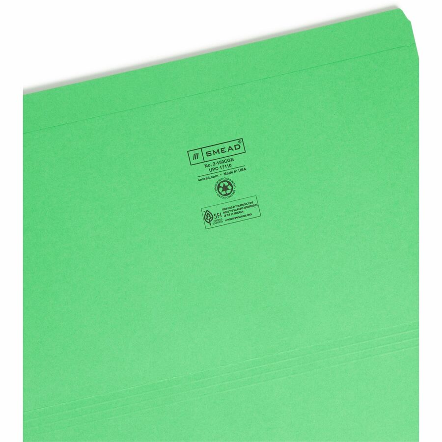 Smead File Folder 17110 - 8 1/2" x 14" - 11 pt. - 2 Plys - Green - Reinforced - 10% Recycled - 100 / Box