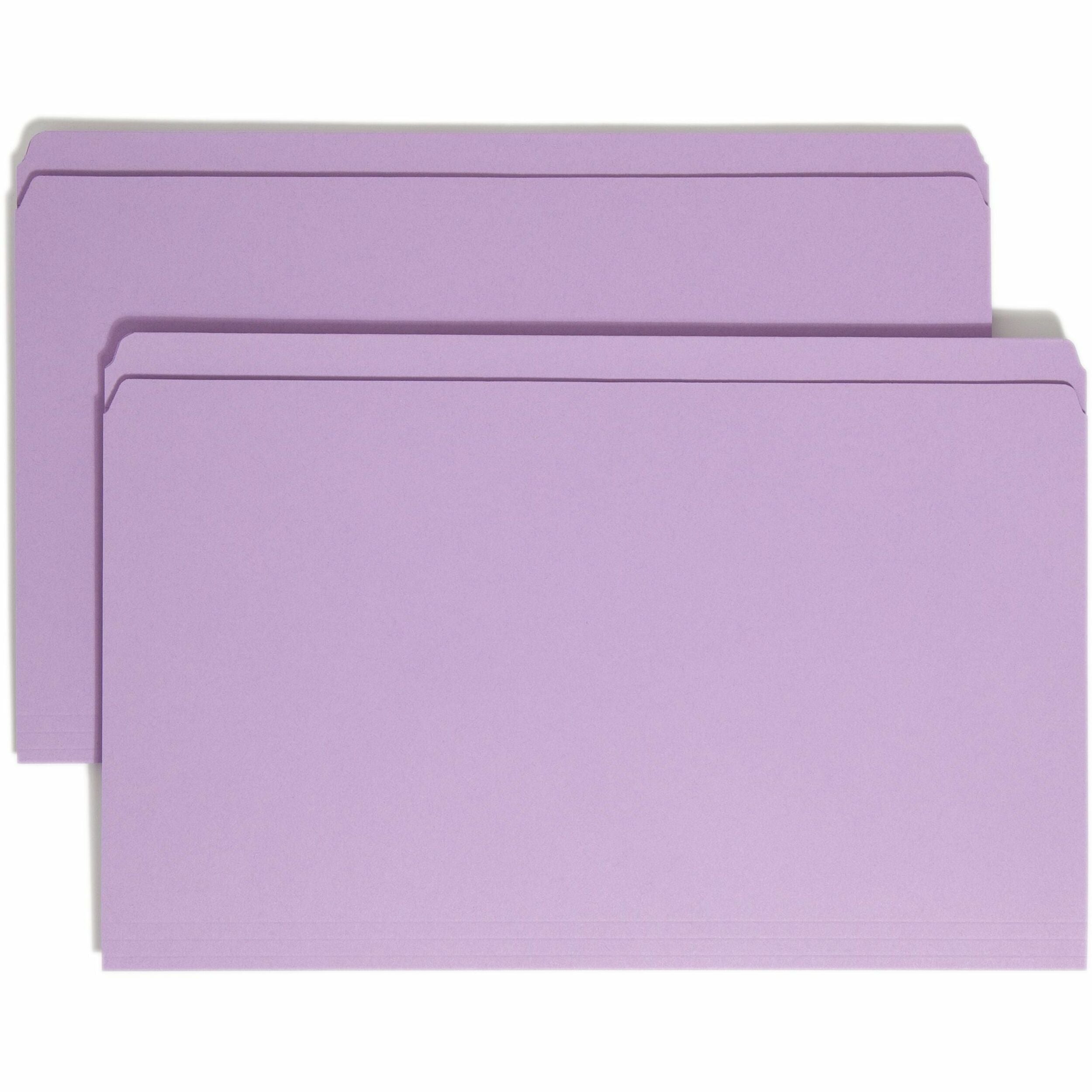 Smead Straight Tab Cut Legal Recycled Top Tab File Folder - 8 1/2" x 14" - 11 pt. - 2 Plys - Lavender - Durable, Reinforced Tab, Archival-safe, Acid-free - 10% Paper Recycled - 100 / Box