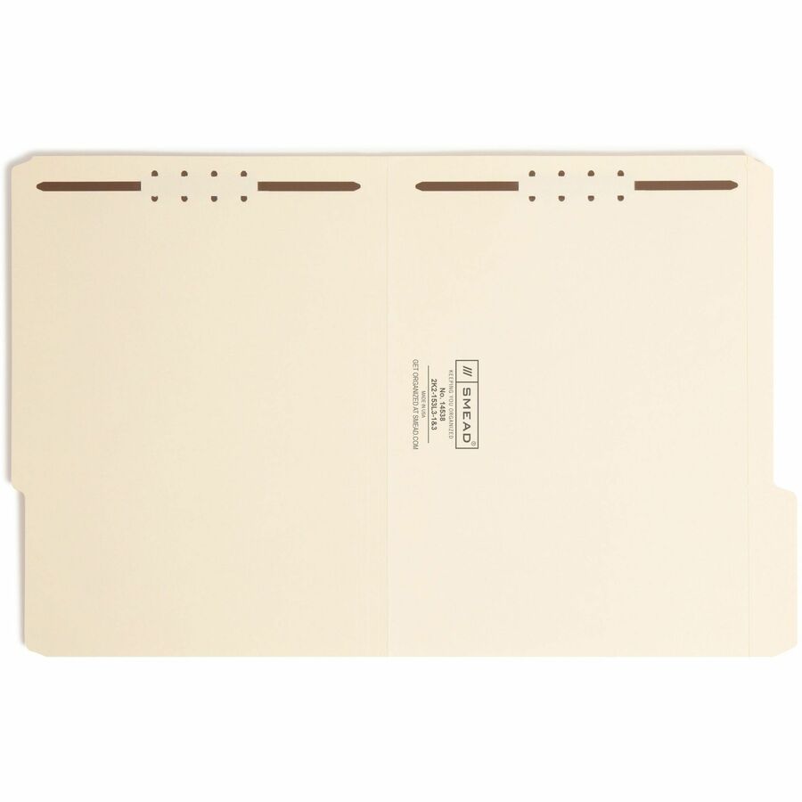 Smead 1/3 Tab Cut Letter Recycled Fastener Folder - 8 1/2" x 11" - 3/4" Expansion - 2 x 2K Fastener(s) - 2" for Folder - Top Tab Location - Third Tab Position - 11 pt. - 2 Plys - Manila - Reinforced Tab - 10% Recycled - 50 / Box