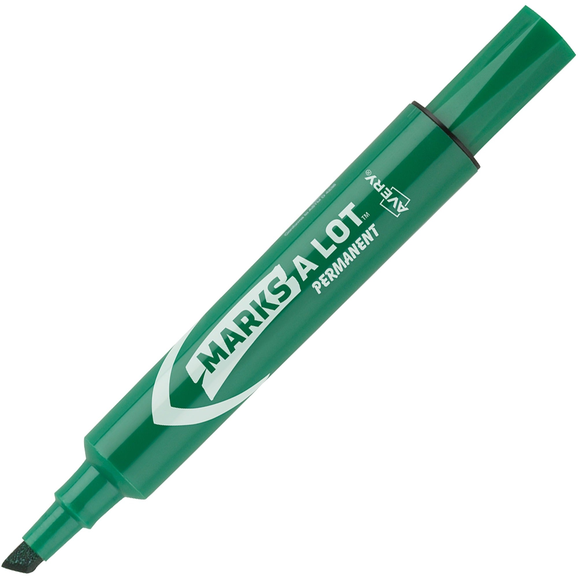 Avery&reg; Avery Marks A Lot Permanent Markers, Regular Desk-Style, 1 Green - Chisel Marker Point - Green Ink - 1 Dozen