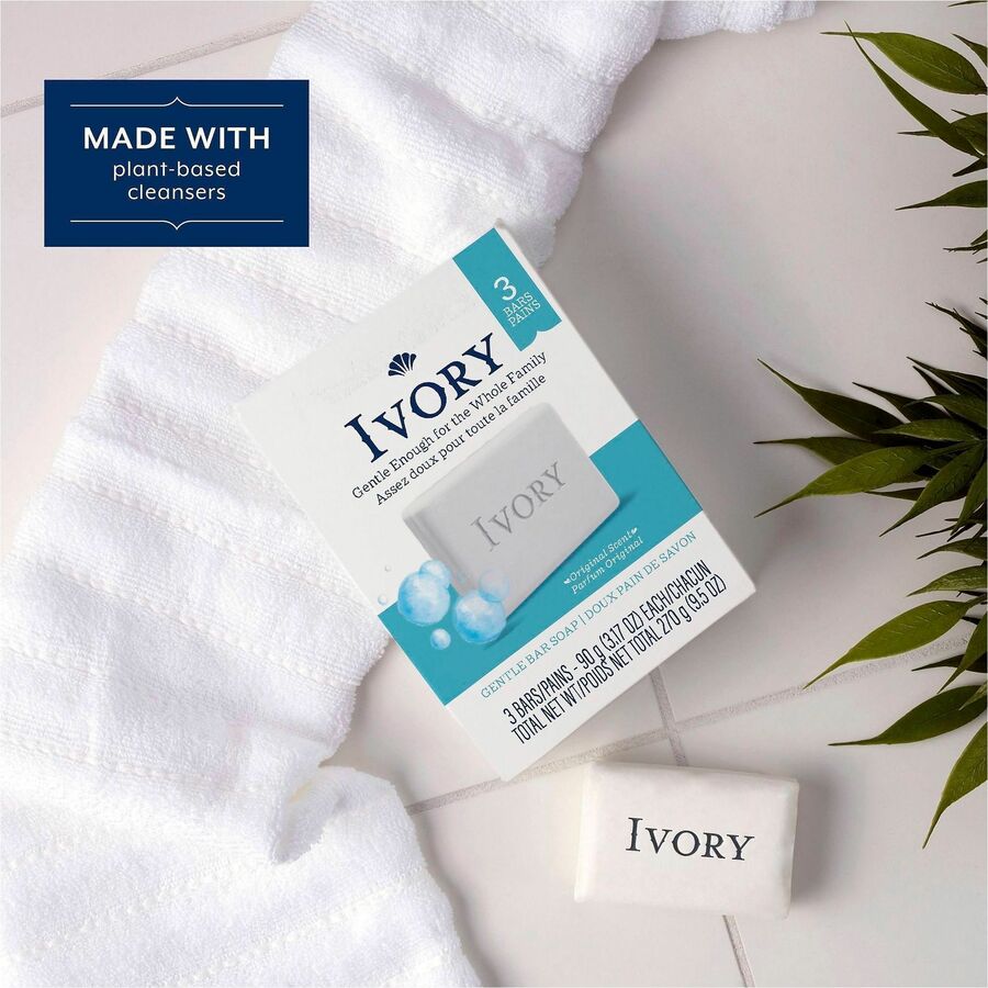 Ivory Bar Soap - Ivory-clean Scent - 3.10 oz - Dirt Remover, Oil Remover - Skin - White - Non-clog - 24 / Carton