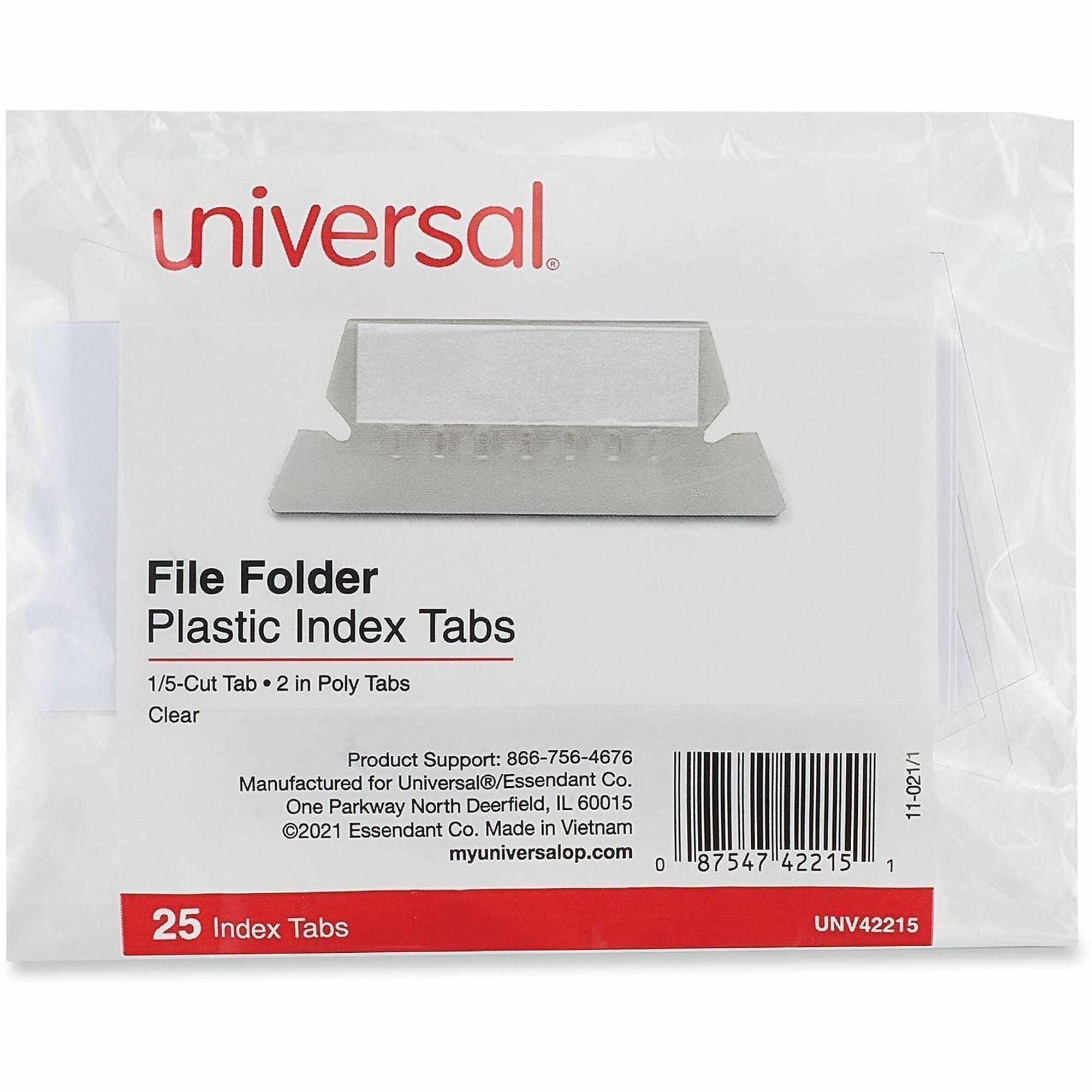 Universal Hanging File Folder Plastic Index Tab - 5 Tab(s)/Set - 2" Tab Width - Clear Tab(s) - 0% - 25 / Pack