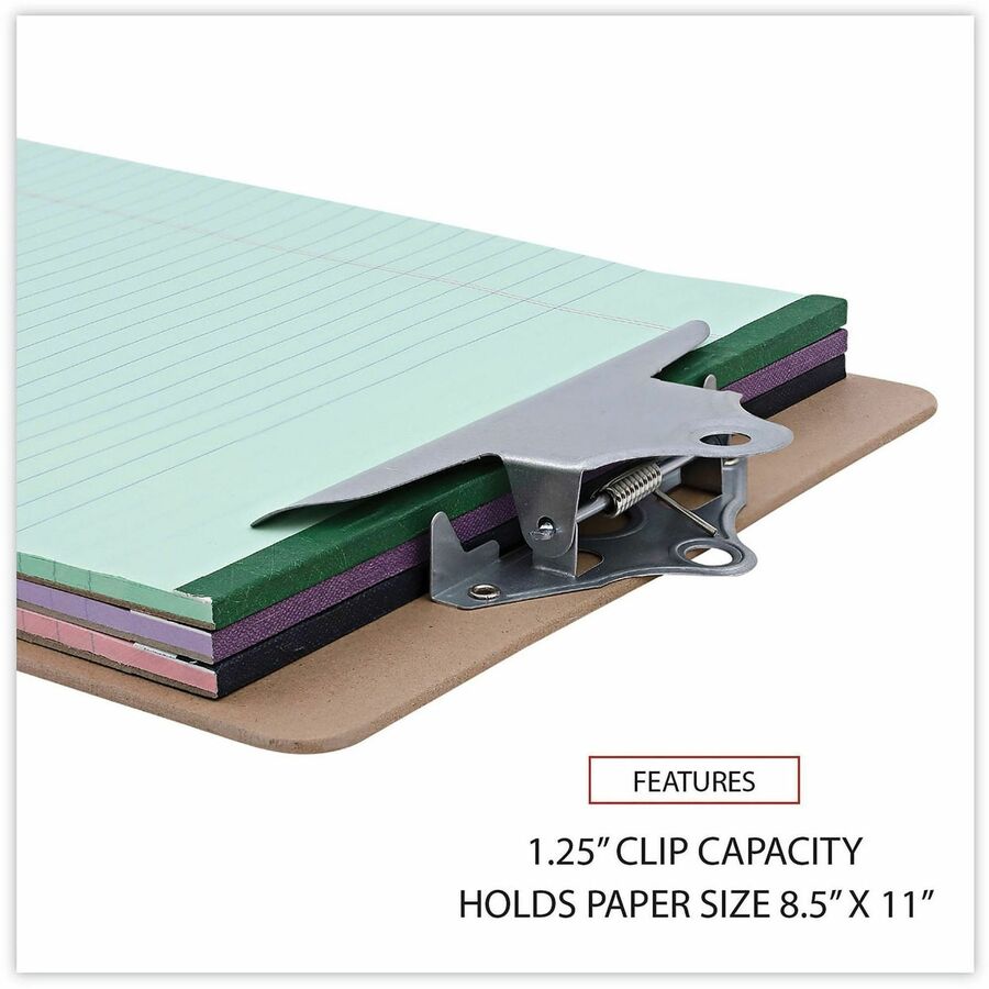 Universal Hardboard Clipboard - 1.25" Clip Capacity - Storage for Document, Form - 8 1/2" x 11" Sheet Size - Hardboard - Brown - 1 Each