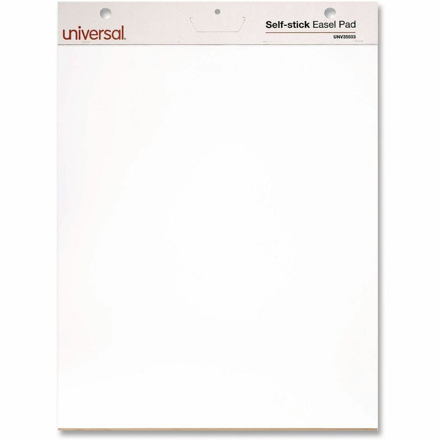 Universal Self-Stick Easel Pad, Unruled, 25 x 30, White, 30 Sheets, 2/Carton - 1 Subject(s) - 30 Sheets - Plain - Stapled - 20 lb Basis Weight - 25" x 30" Sheet Size - 30" Height x 25" Width - White Paper - Cardboard Cover - 2 / Carton