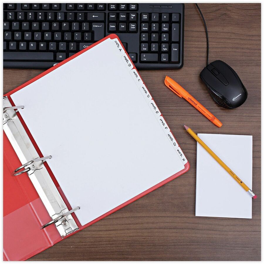 Universal Deluxe Write-On/Erasable Tab Index, 8-Tab, 11 x 8.5, White, White Tabs, 1 Set - 8 x Divider(s) - 8 Blank Side Tab(s) - 8 Tab(s)/Set - 8.5" Divider Width x 11" Divider Length - Letter - 3 Hole Punched - White Paper Divider - White Paper Tab(s)...