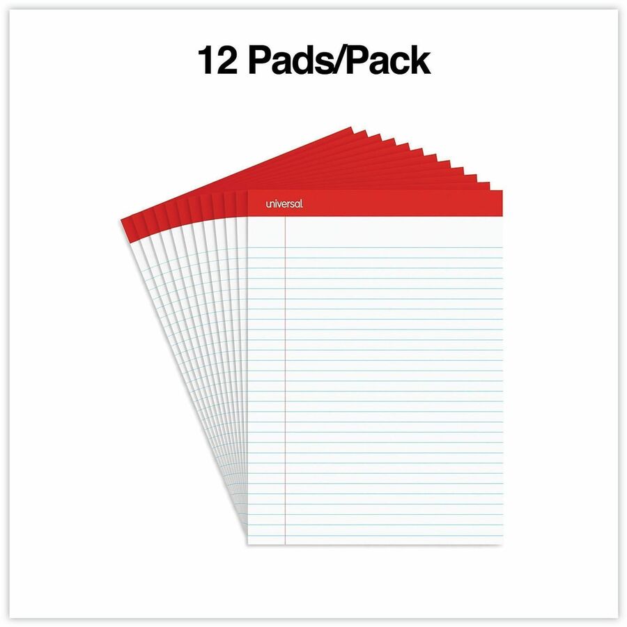 Universal Notepad - 1 Subject(s) - 50 Sheets - Tape Bound - Legal Ruled Red Margin - 16 lb Basis Weight - Letter - 8 1/2" x 11 3/4" Sheet Size - 8.5" Width - White Paper - Chipboard Cover - 1 Dozen
