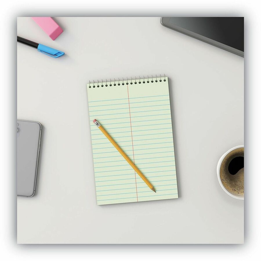 Universal Steno Pads, Gregg Rule, Red Cover, 80 Green-Tint 6 x 9 Sheets - 1 Subject(s) - 80 Sheets - Spiral - Red Margin - 16 lb Basis Weight - 6" x 9" Sheet Size - 9" Height x 6" Width - Green Paper - Chipboard Cover
