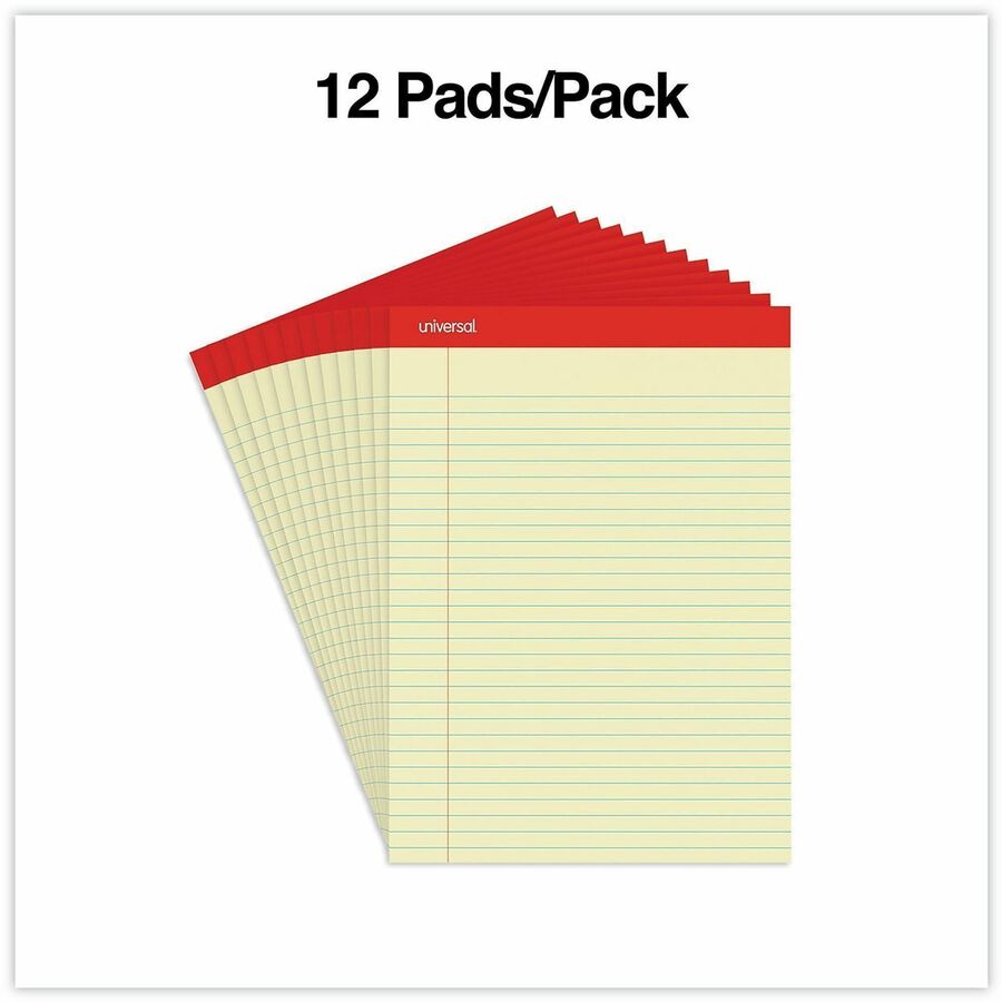 Universal Notepad - 1 Subject(s) - 50 Sheets - Tape Bound - Legal Ruled Red Margin - 16 lb Basis Weight - Letter - 8 1/2" x 11 3/4" Sheet Size - 11.75" Height x 8.5" Width - Canary Paper - 1 Dozen