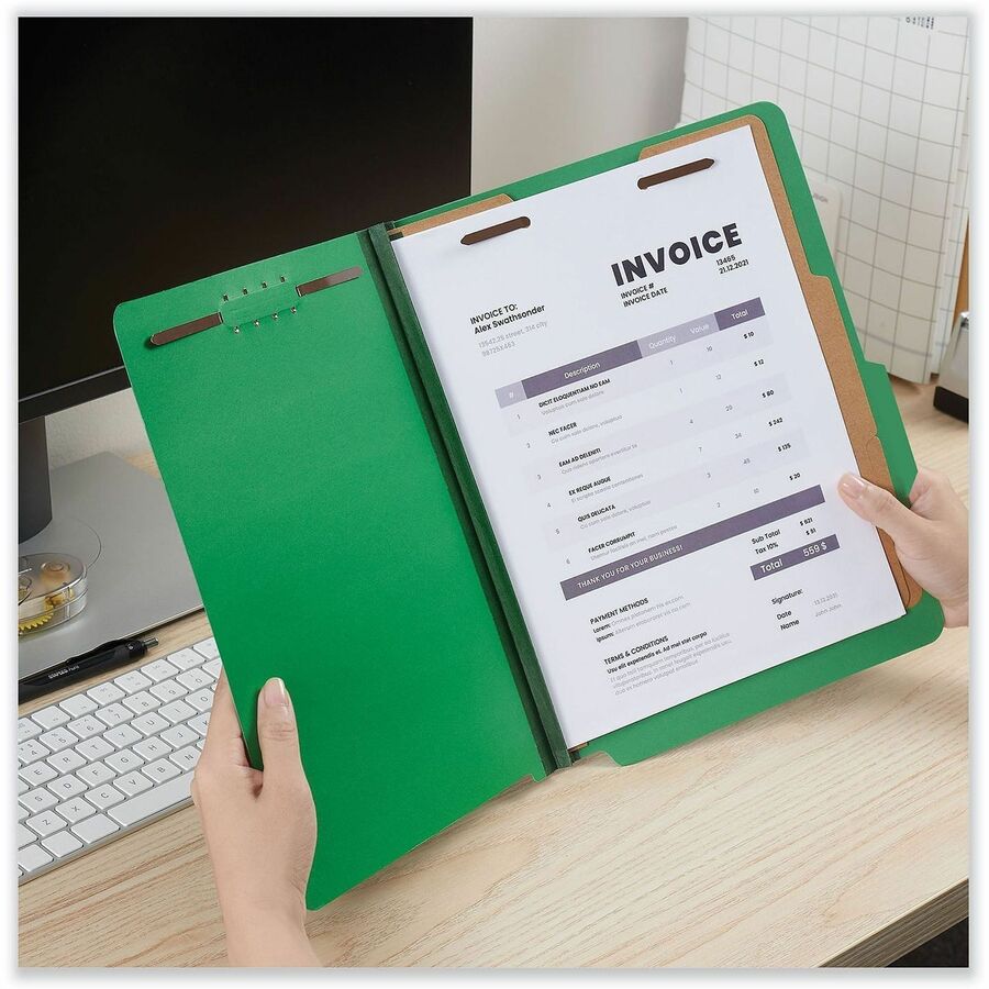 Universal 2/5 Tab Cut Letter Classification Folder - 8 1/2" x 11" - 2" Expansion - 6 Fastener(s) - 2" Fastener Capacity - Top Tab Location - Right of Center Tab Position - 2 Divider(s) - Emerald Green - 10 Box
