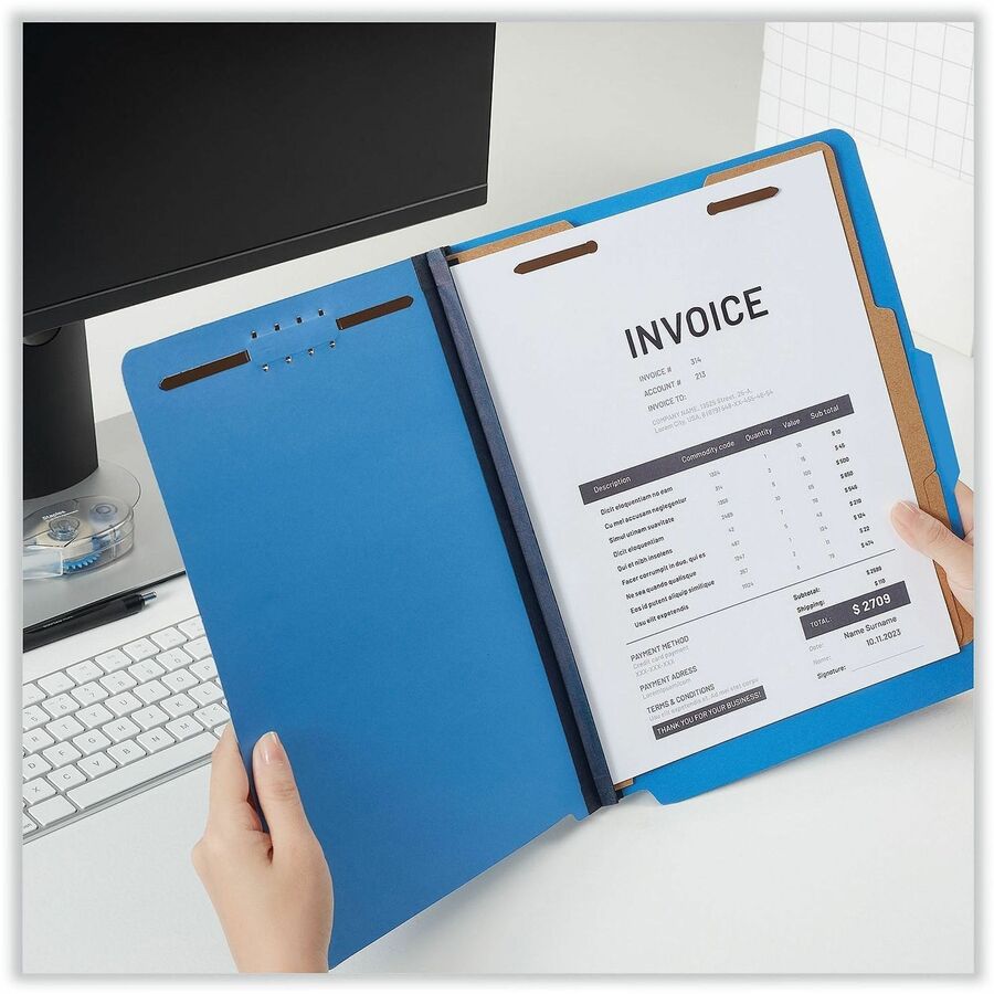 Universal 2/5 Tab Cut Letter Classification Folder - 8 1/2" x 11" - 2" Expansion - 6 Fastener(s) - 2" Fastener Capacity - Top Tab Location - Right of Center Tab Position - 2 Divider(s) - Cobalt Blue - 10 Box