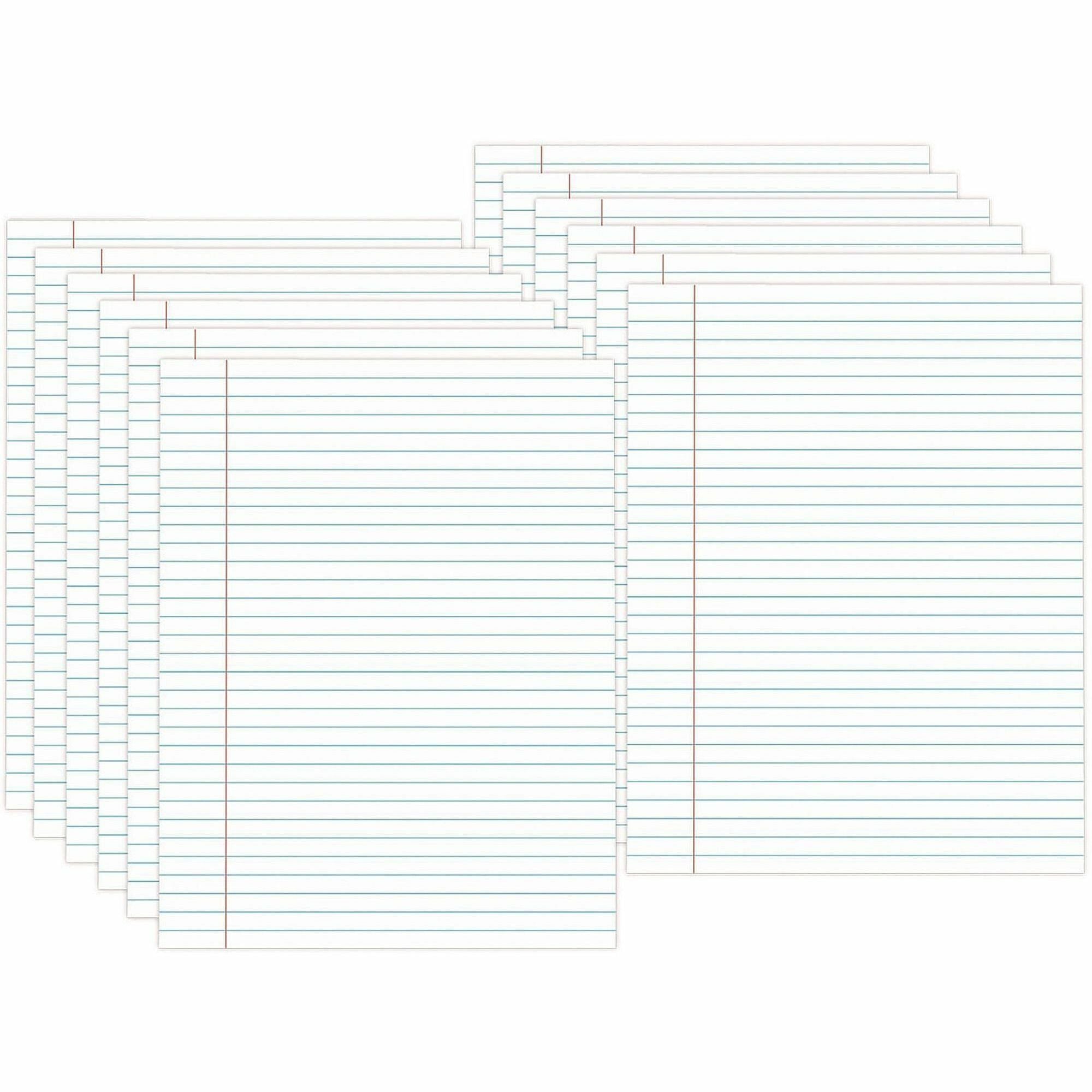Universal Glue Top Pads, Wide/Legal Rule, 50 White 8.5 x 11 Sheets, Dozen - 1 Subject(s) - 50 Sheets - Glue - 0.34" Ruled - Unruled Margin - 16 lb Basis Weight - Letter - 8 1/2" x 11" Sheet Size - 8.5" Width - White Paper - Chipboard Cover - 1 Dozen