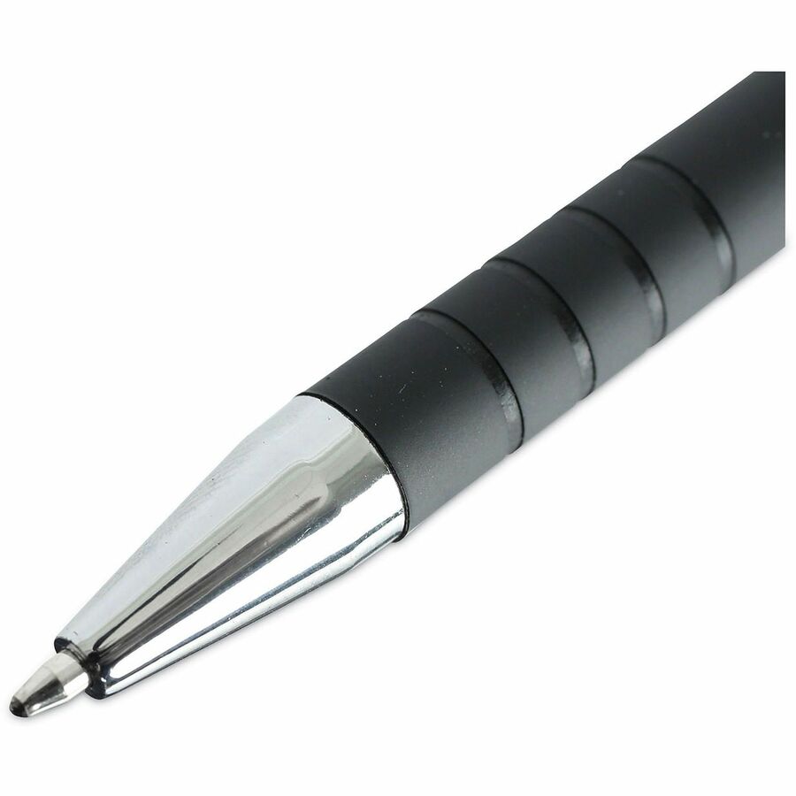 Universal Ballpoint Pen, Retractable, Medium 1 mm, Black Ink, Black Barrel, Dozen - 1 mm Medium Conical Pen Point - Retractable - Black Ink - Black Barrel - 1 Dozen