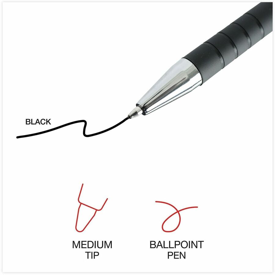 Universal Ballpoint Pen, Retractable, Medium 1 mm, Black Ink, Black Barrel, Dozen - 1 mm Medium Conical Pen Point - Retractable - Black Ink - Black Barrel - 1 Dozen