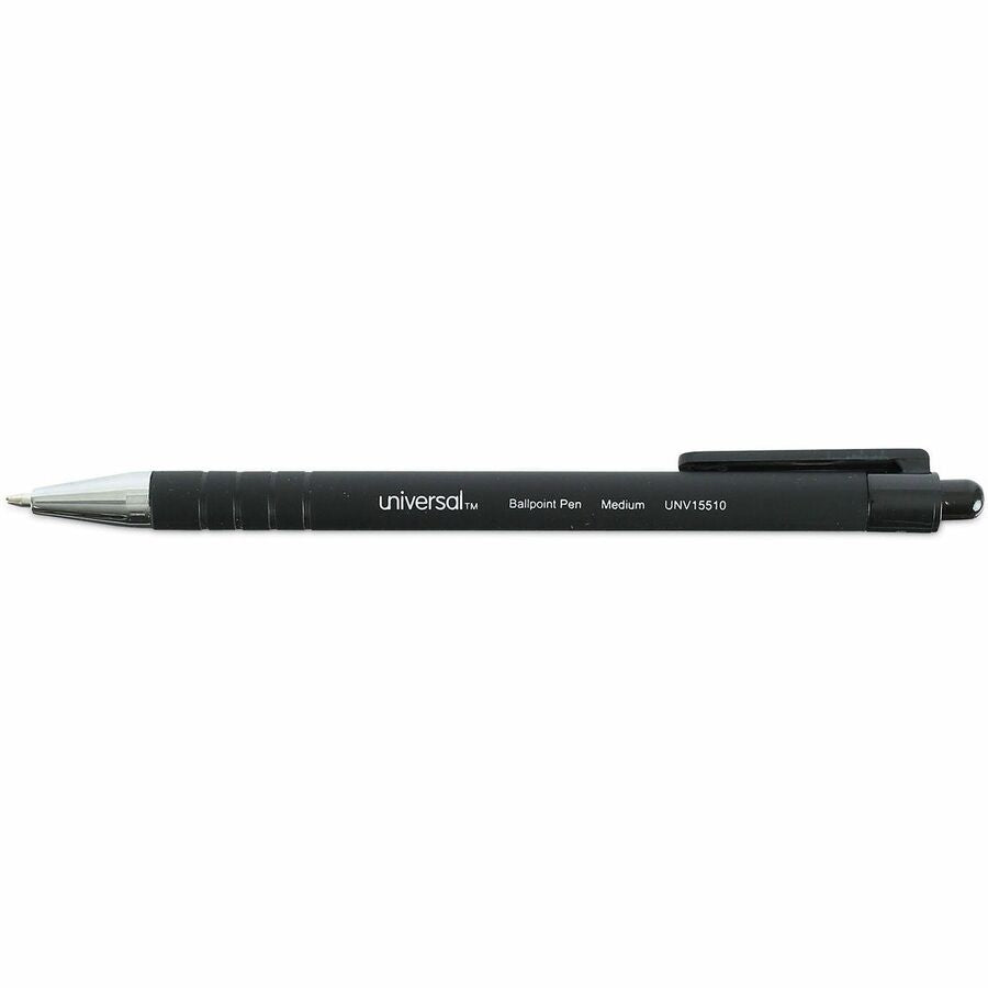Universal Ballpoint Pen, Retractable, Medium 1 mm, Black Ink, Black Barrel, Dozen - 1 mm Medium Conical Pen Point - Retractable - Black Ink - Black Barrel - 1 Dozen