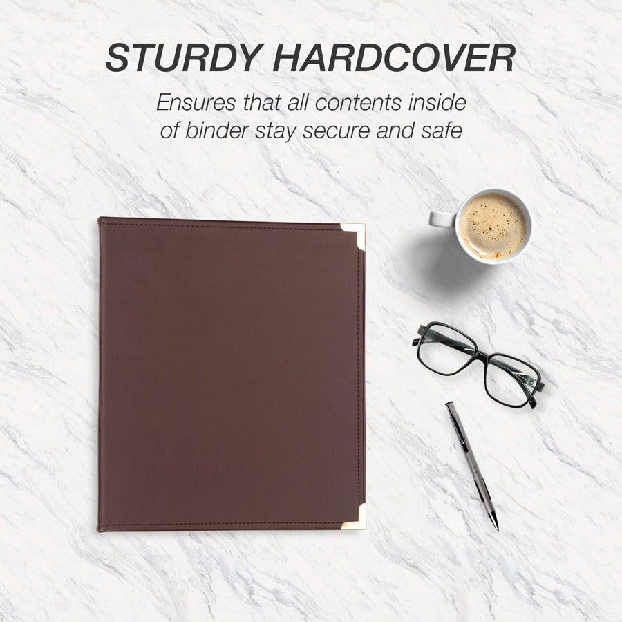 Samsill Classic Collection Binder - 1" Binder Capacity - Letter - 8 1/2" x 11" Sheet Size - Fastener(s): Round Ring - Pocket(s): 2, Internal - Faux Leather, Brass, Metal - Burgundy - Flexible, Durable, Concealed Rivet - 1 Each