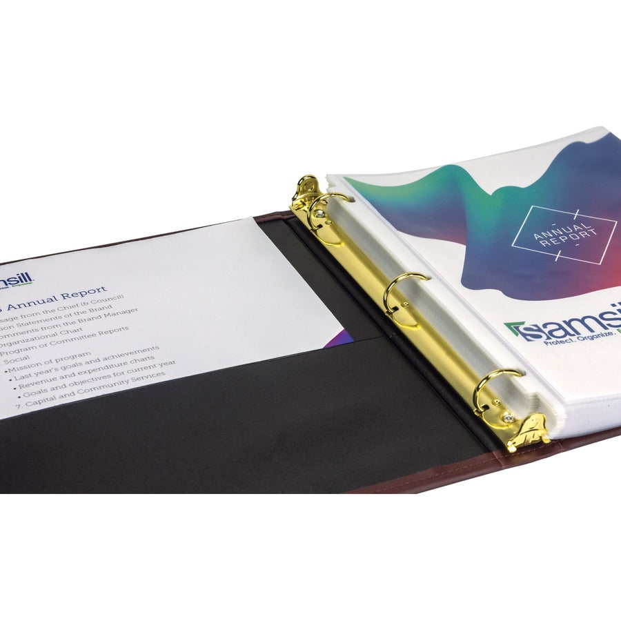 Samsill Classic Collection Binder - 1" Binder Capacity - Letter - 8 1/2" x 11" Sheet Size - Fastener(s): Round Ring - Pocket(s): 2, Internal - Faux Leather, Brass, Metal - Burgundy - Flexible, Durable, Concealed Rivet - 1 Each