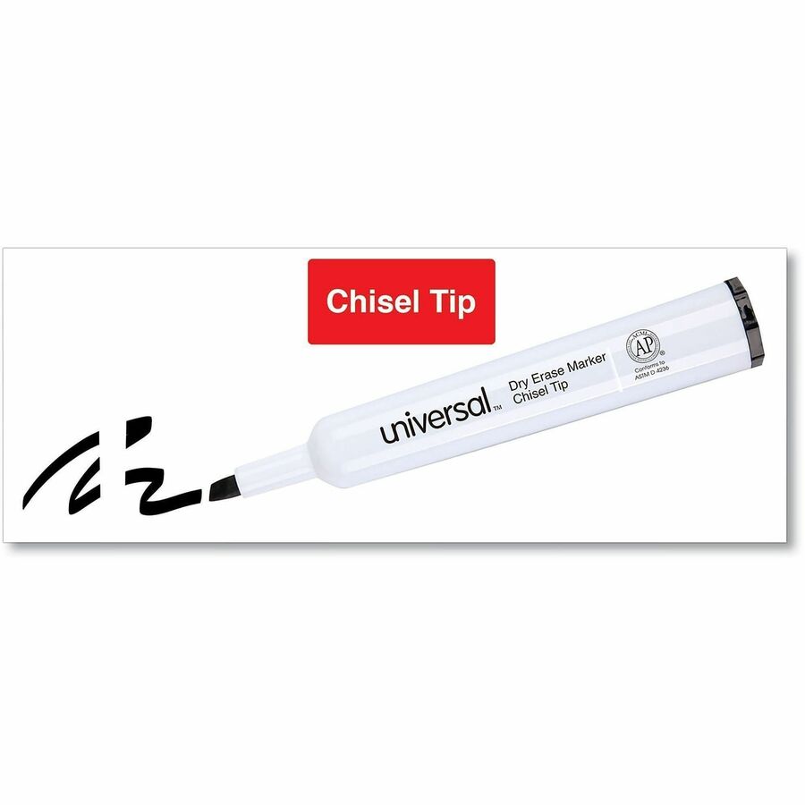 Universal Dry Erase Marker, Broad Chisel Tip, Black, Dozen - Broad Chisel Marker Point - Black Ink - Dry - General Purpose - 1 Dozen