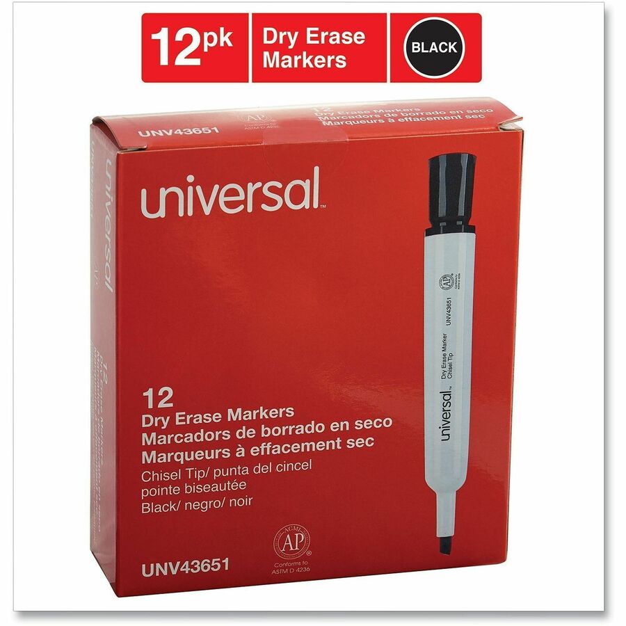 Universal Dry Erase Marker, Broad Chisel Tip, Black, Dozen - Broad Chisel Marker Point - Black Ink - Dry - General Purpose - 1 Dozen