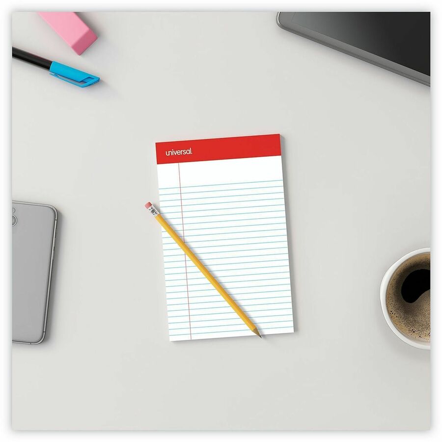 Universal Notepad - 1 Subject(s) - 50 Sheets - Tape Bound - Legal Ruled Red Margin - 16 lb Basis Weight - 5" x 8" Sheet Size - 5" Width - White Paper - 1 Dozen