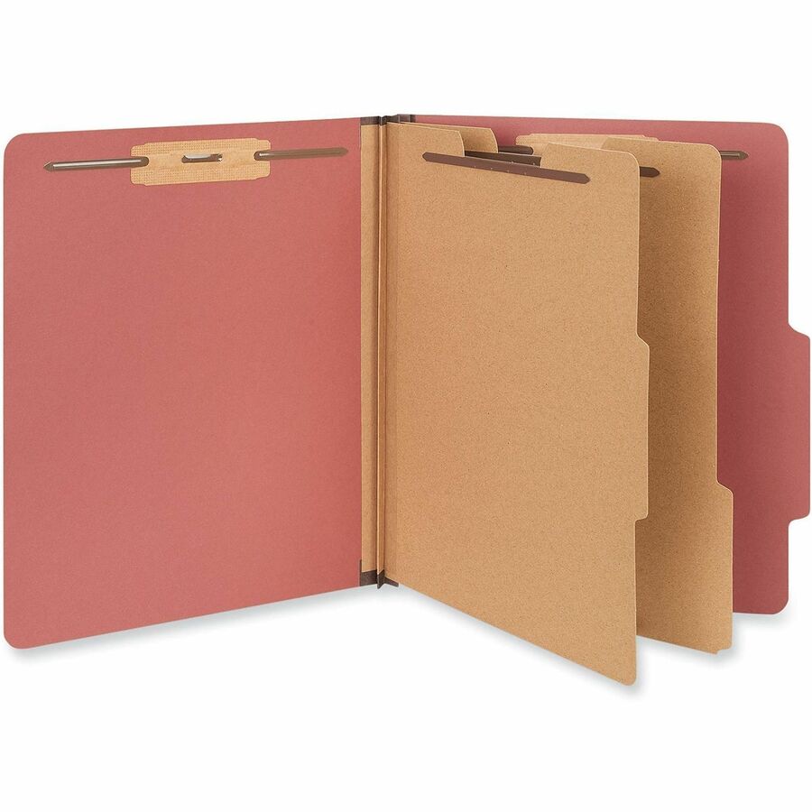 Universal 2/5 Tab Cut Letter Classification Folder - 8 1/2" x 11" - 2" Expansion - 6 Fastener(s) - 2" for Folder - Top Tab Location - Right of Center Tab Position - 2 Divider(s) - Red - 10 Box