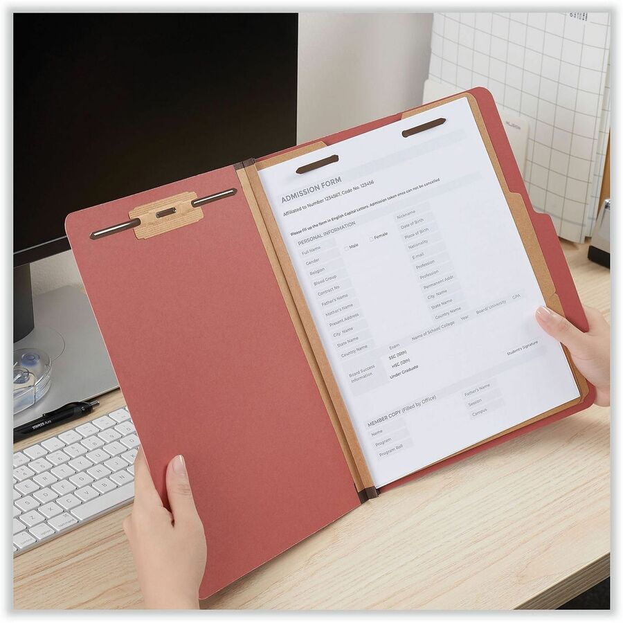 Universal 2/5 Tab Cut Letter Classification Folder - 8 1/2" x 11" - 2" Expansion - 6 Fastener(s) - 2" for Folder - Top Tab Location - Right of Center Tab Position - 2 Divider(s) - Red - 10 Box