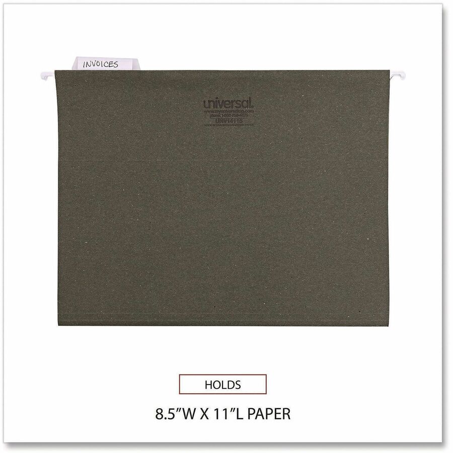 Universal 1/5 Tab Cut Letter Hanging Folder - 8 1/2" x 11" - Assorted Tab Position - 11 pt. - Stock - Standard Green - 25 Box