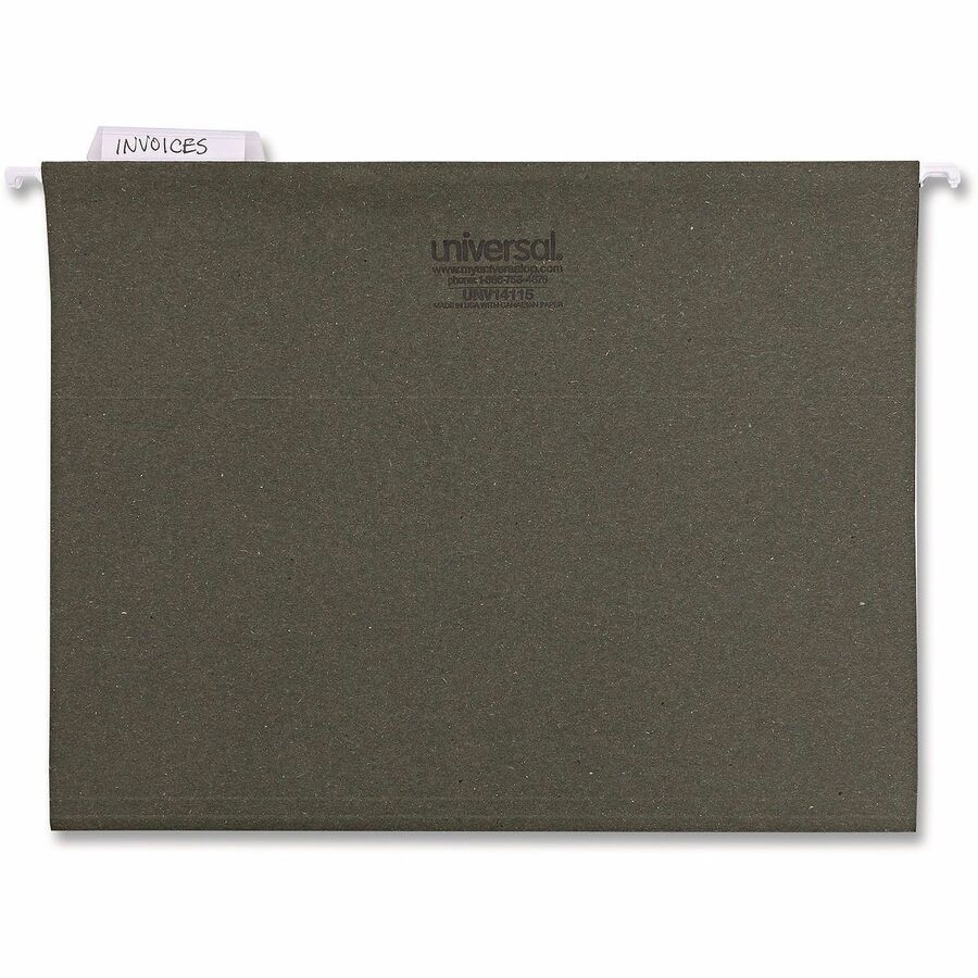 Universal 1/5 Tab Cut Letter Hanging Folder - 8 1/2" x 11" - Assorted Tab Position - 11 pt. - Stock - Standard Green - 25 Box