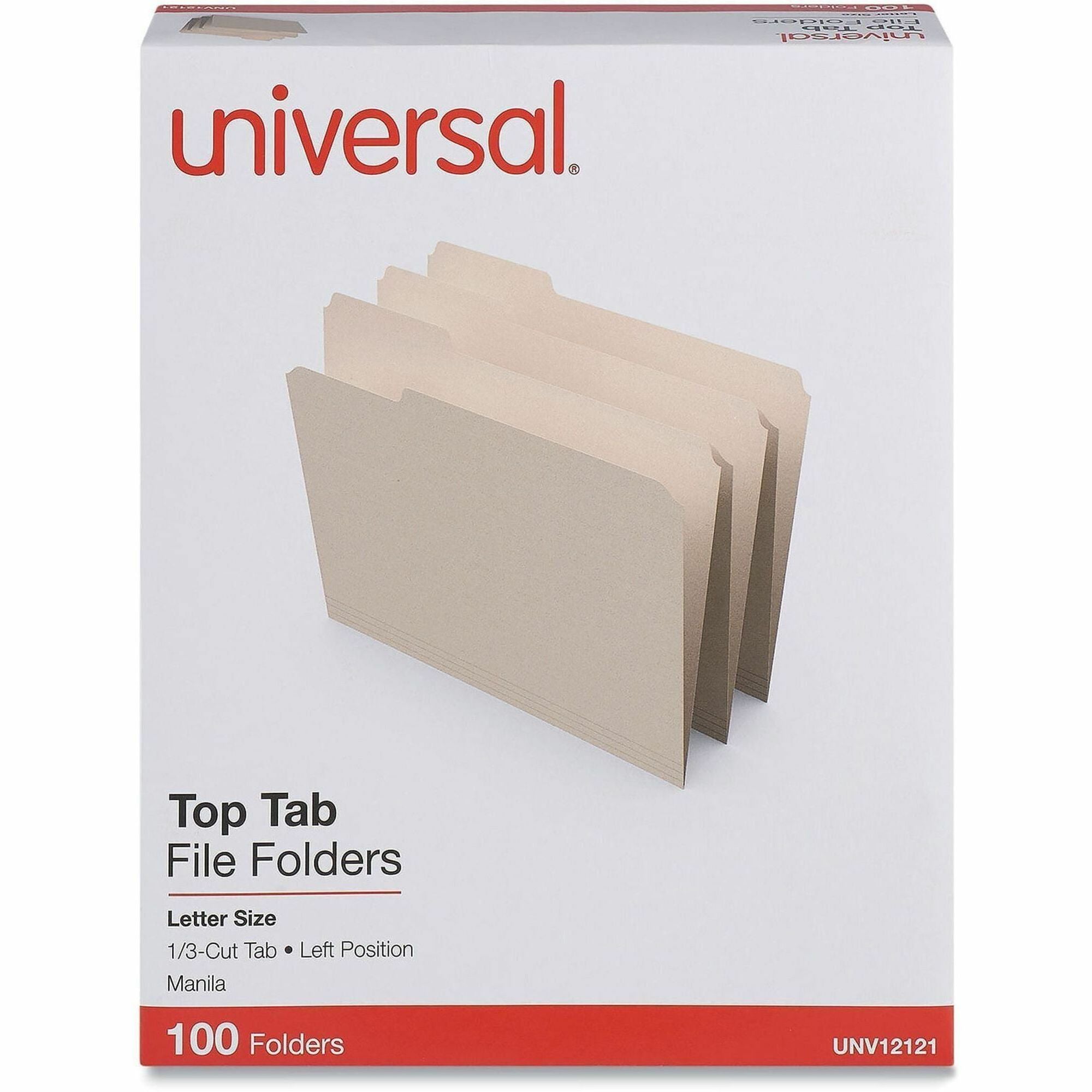 Universal 1/3 Tab Cut Letter Top Tab File Folder - 8 1/2" x 11" - 3/4" Expansion - Left Tab Position - 11 pt. - Manila - 100 Box