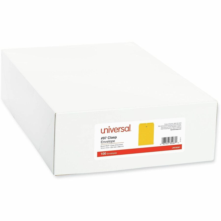 Universal Envelope - Clasp - #97 - 10" Width x 13" Length - 28 lb - Clasp/Gummed Flap - Brown Kraft - Kraft Paper - 100 / Box