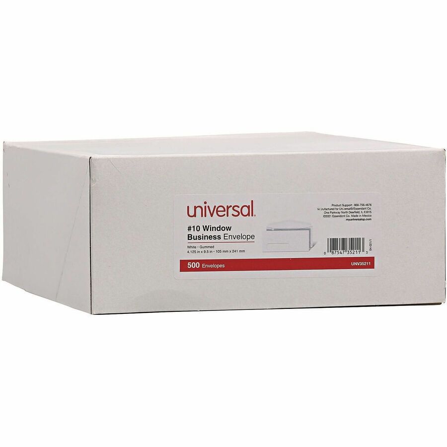 Universal Envelope - Business - #10 - 9 1/2" Width x 4 1/8" Length - 24 lb - Gummed - White - Paper Stock - 500 / Box