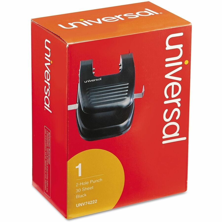 Universal Two-hole Punch - 2 Punch Head(s) - 30 Sheet of 20lb Paper - 9/32" Punch Size - Round Shape - Metal, Plastic - Black