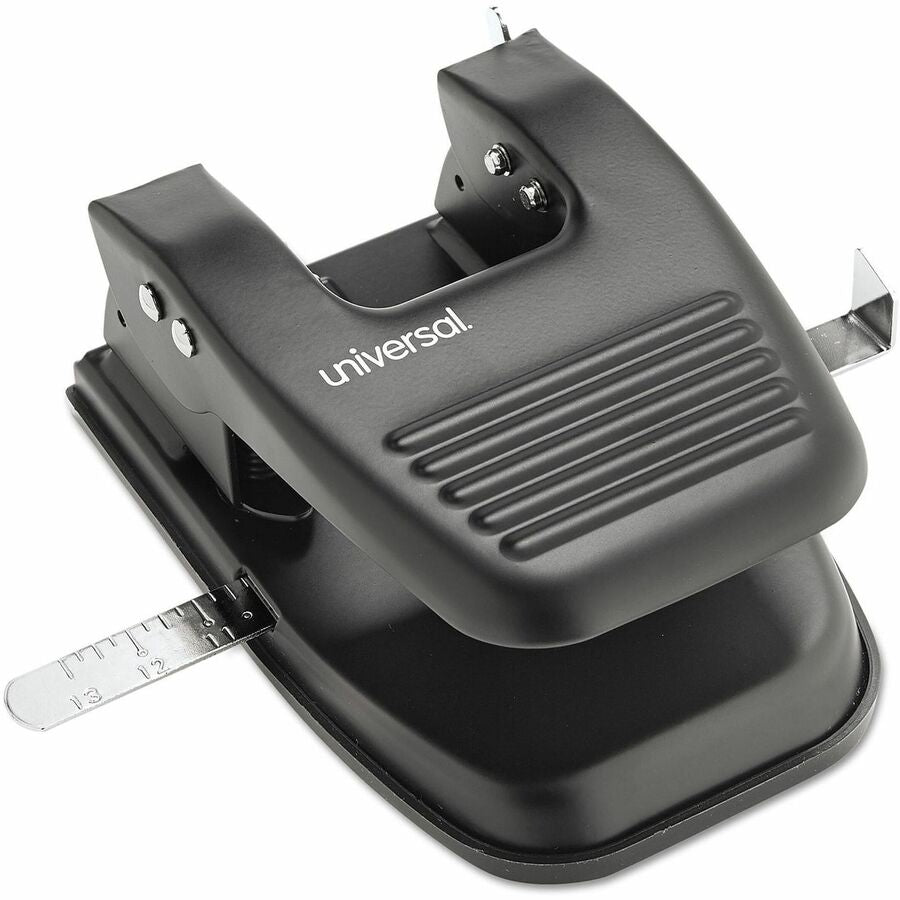 Universal Two-hole Punch - 2 Punch Head(s) - 30 Sheet of 20lb Paper - 9/32" Punch Size - Round Shape - Metal, Plastic - Black