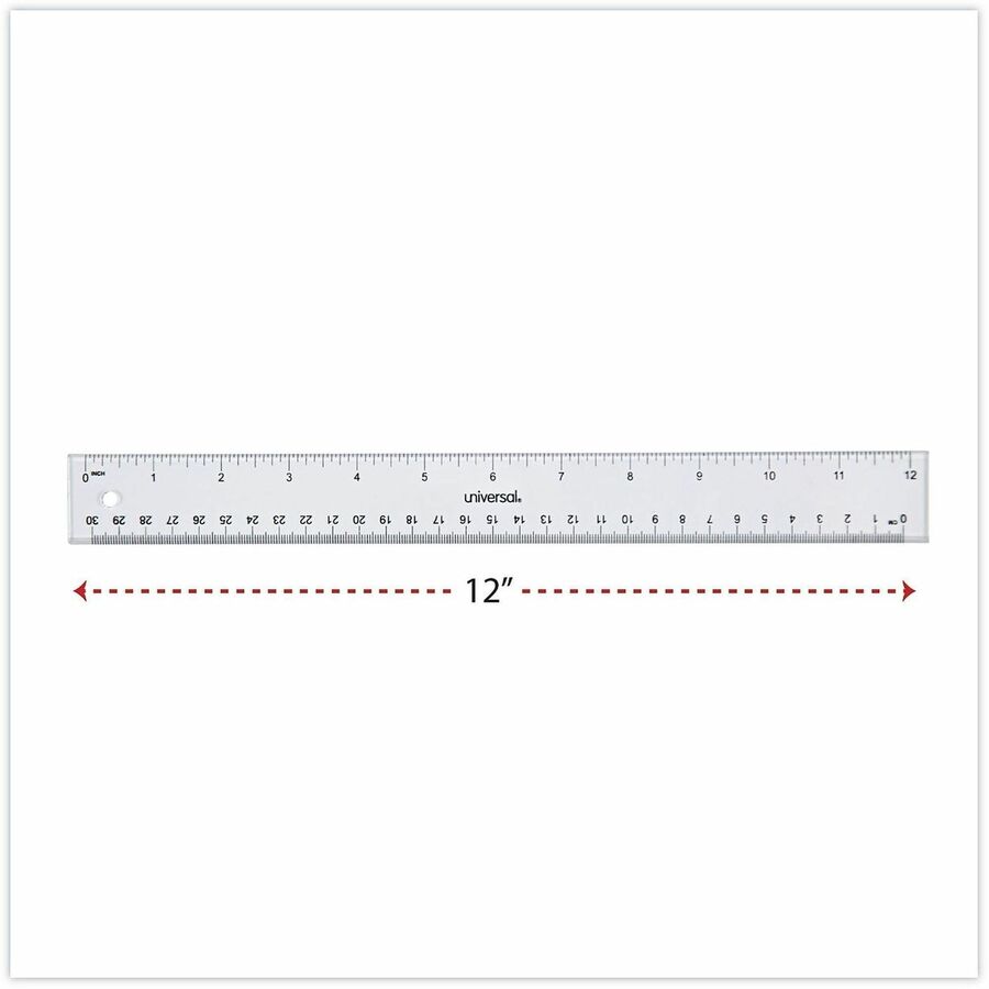 Universal 59022 Acrylic Ruler - 12" Length - 1/16 Graduations - Metric, Standard Measuring System - Plastic - Clear - 1 Each