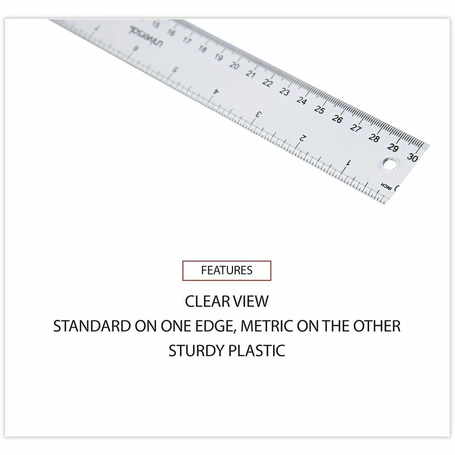 Universal 59022 Acrylic Ruler - 12" Length - 1/16 Graduations - Metric, Standard Measuring System - Plastic - Clear - 1 Each