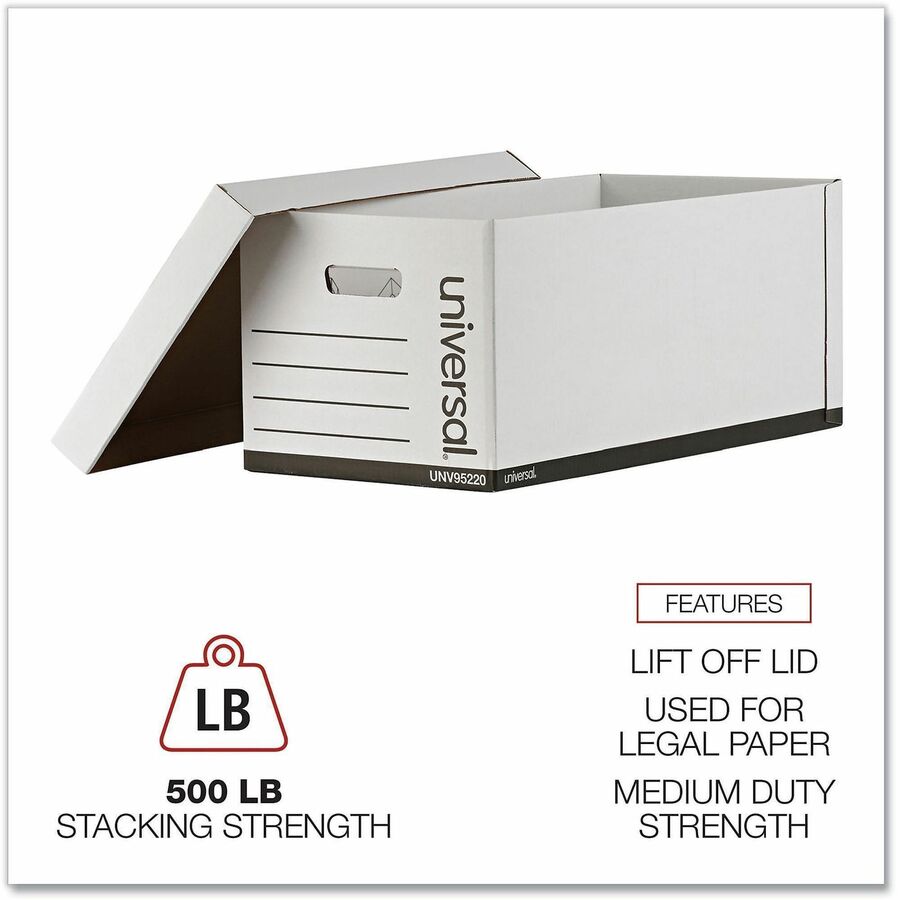 Universal Medium-Duty Easy Assembly Storage Box, Letter Files, White, 12/Carton - Internal Dimensions: 12.25" Width x 23.75" Depth x 10.25" Height - Media Size Supported: Letter - Lift-off Closure - Medium Duty - Stackable - Corrugated Fiberboard - Whi...