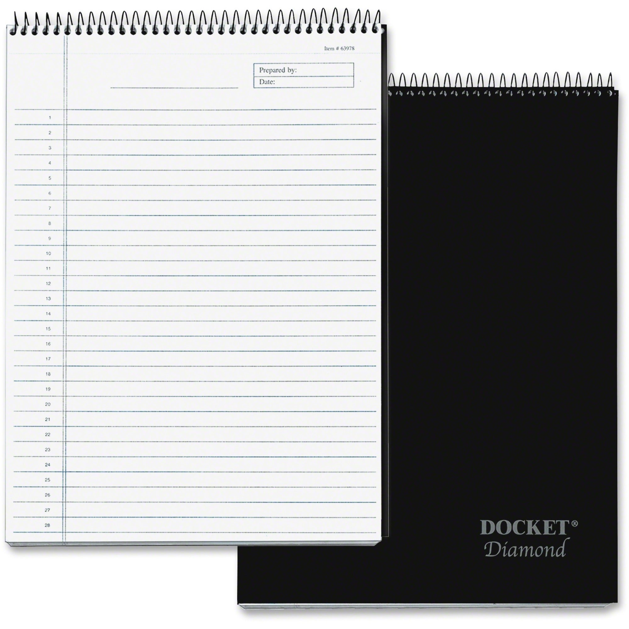 TOPS Docket Diamond Top-Wire Planning Pad - 60 Sheets - Wire Bound - 24 lb Basis Weight - 8 1/2" x 11 3/4" Sheet Size - 11.75" Height x 8.5" Width - Natural White Paper - Black Cover - Rigid, Perforated, Smooth Edge, Acid-free, Numbered, Easy Tear - 1 ...