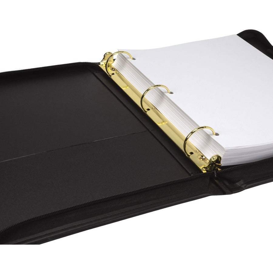 Samsill Classic 1.5 Inch Professional Binder with Zipper Closure - Black - Samsill Classic Professional Binder - 3 Ring Binder with 1.5 Inch Brass Round Rings and Zipper Closure - Portfolio Binder - Brass Corner Accents - Black