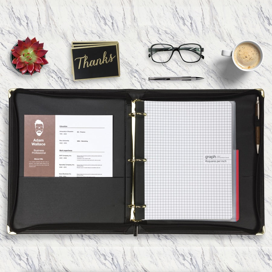 Samsill Classic 1.5 Inch Professional Binder with Zipper Closure - Black - Samsill Classic Professional Binder - 3 Ring Binder with 1.5 Inch Brass Round Rings and Zipper Closure - Portfolio Binder - Brass Corner Accents - Black