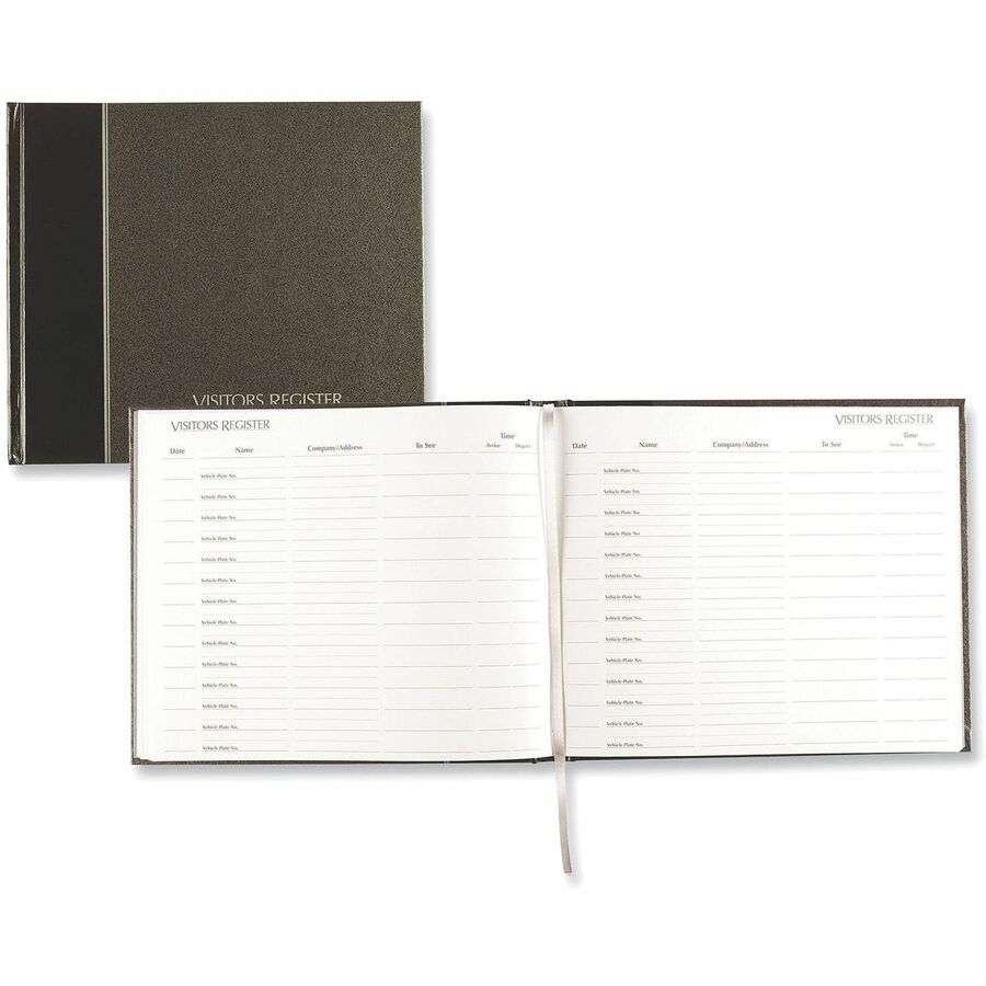 National Visitor's Register Book - 125 Sheet(s) - Sewn Bound - 8.50" x 9.12" Sheet Size - White Sheet(s) - Black Cover - Recycled - 1 Each