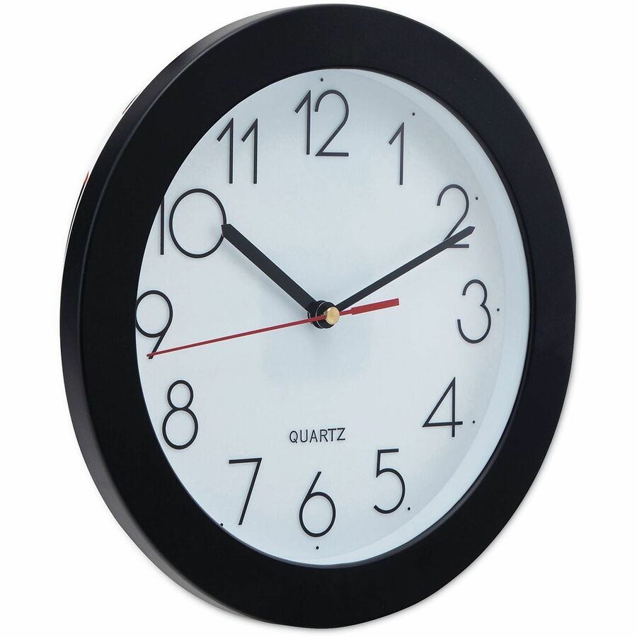 Universal Round Wall Clock - Analog - Quartz - White Main Dial - Black Case