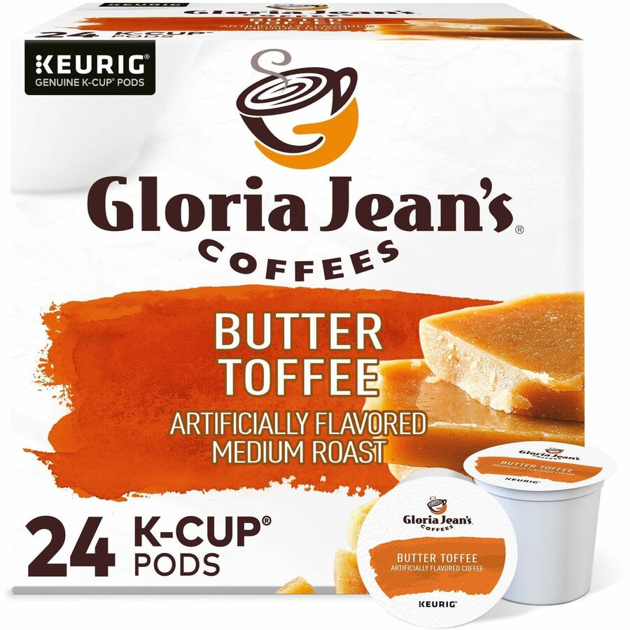 Gloria Jean's K-Cup, Pod Butter Toffee, Keurig Single-Serve K-Cup Pods, Medium Roast Coffee, 24 Count - Compatible with Keurig Brewer - Regular - Medium - K-Cup, Pod - Butter - Kosher - 24 / Box
