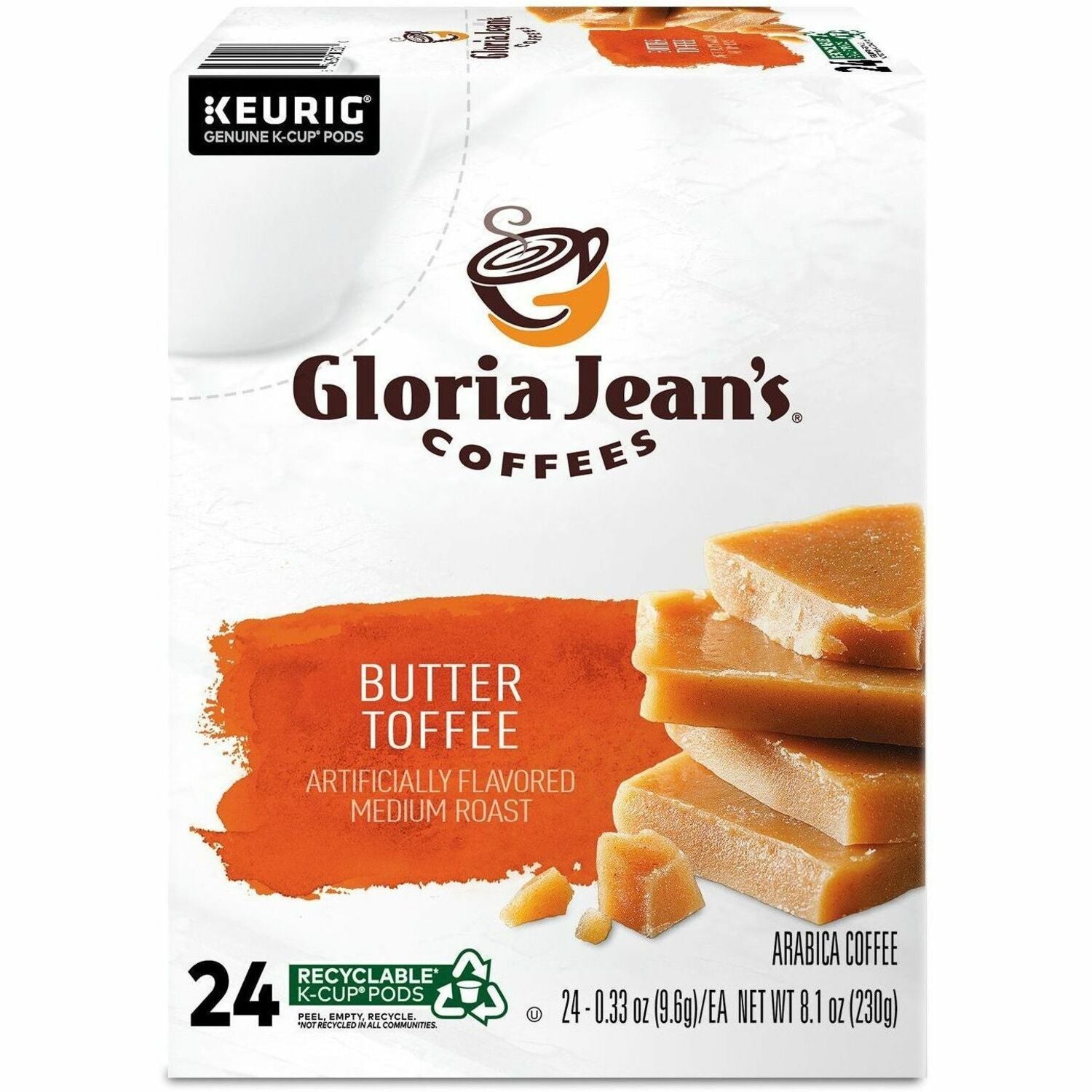 Gloria Jean's K-Cup, Pod Butter Toffee, Keurig Single-Serve K-Cup Pods, Medium Roast Coffee, 24 Count - Compatible with Keurig Brewer - Regular - Medium - K-Cup, Pod - Butter - Kosher - 24 / Box