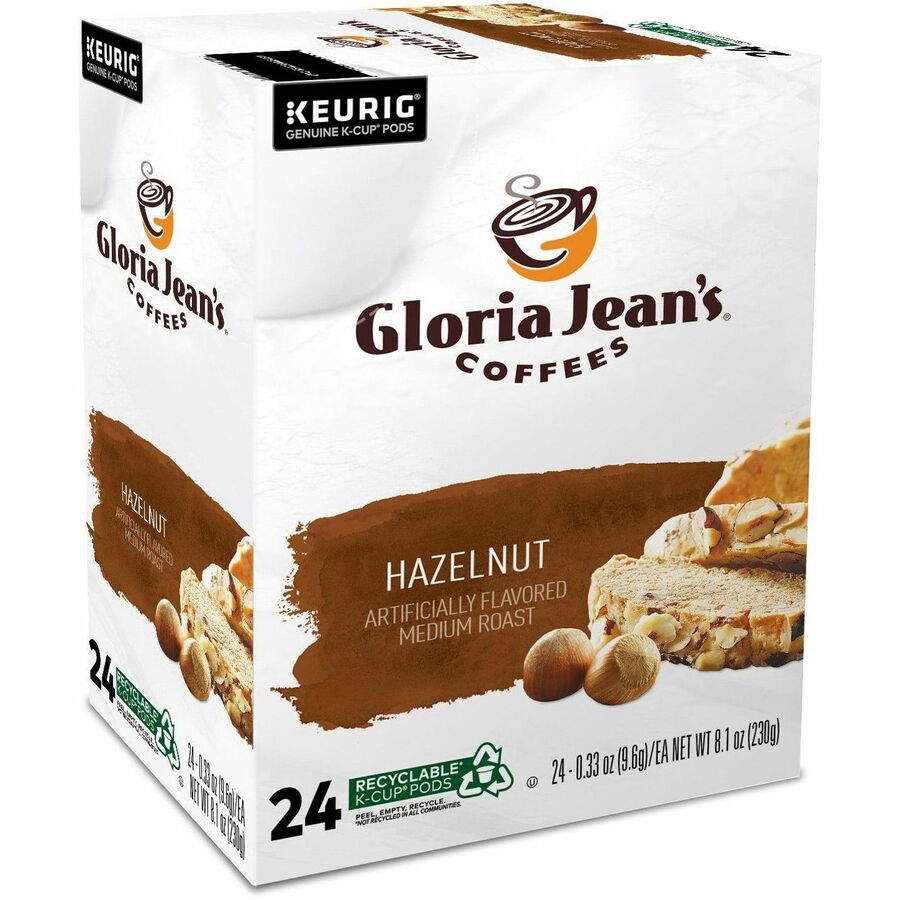 Gloria Jean's K-Cup, Pod Hazelnut Keurig Single-Serve K-Cup Pods, Medium Roast Coffee, 24 Count - Compatible with Keurig Brewer - Regular - Medium - K-Cup, Pod - Hazelnut - Kosher - 24 / Box
